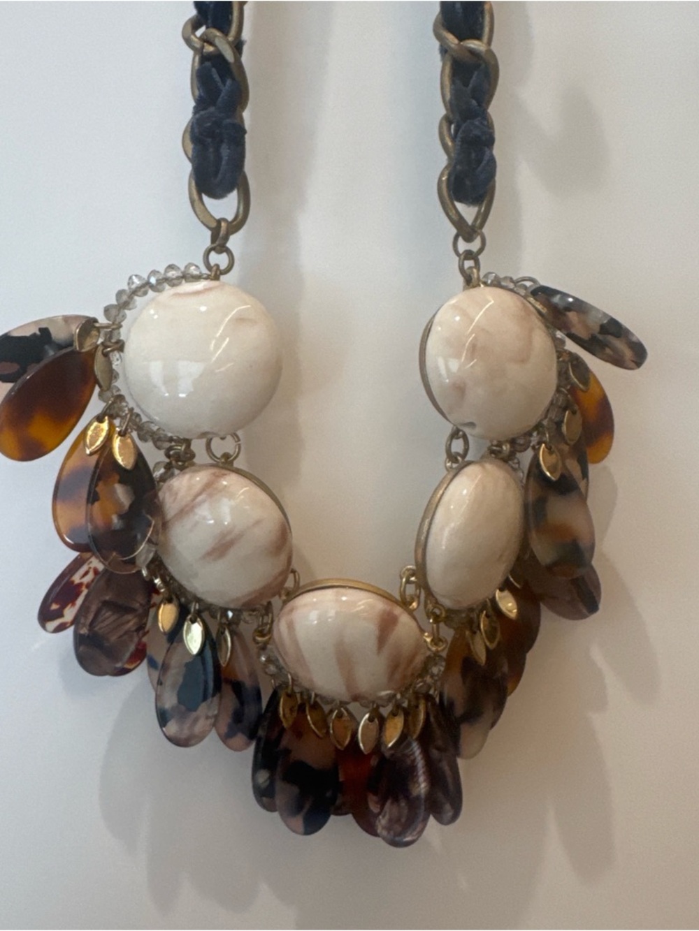 Statement Cream and Tortoiseshell Pendant Necklace - Women Jewelry